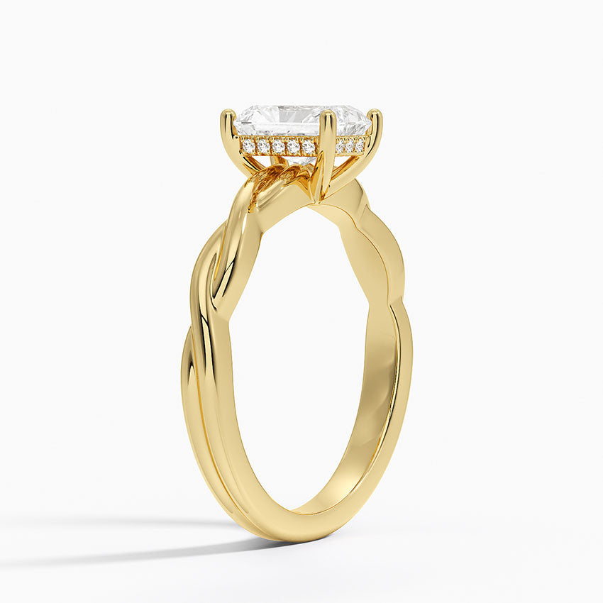 Twisted Vine Hidden Halo Diamond Ring Yellow Gold 18k Radiant Engagement Ring