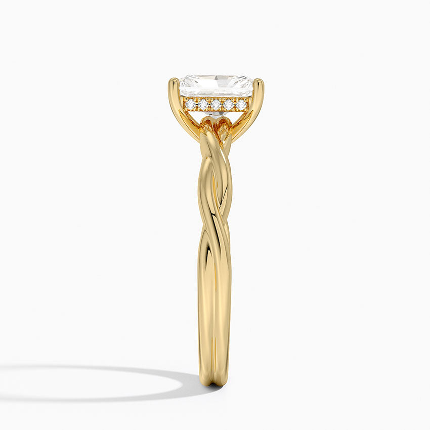 Twisted Vine Hidden Halo Diamond Ring Yellow Gold 18k Radiant Engagement Ring