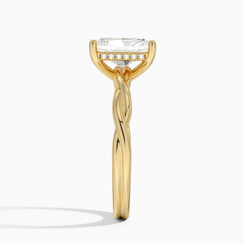 Twisted Vine Hidden Halo Diamond Ring Yellow Gold 18k Radiant Engagement Ring