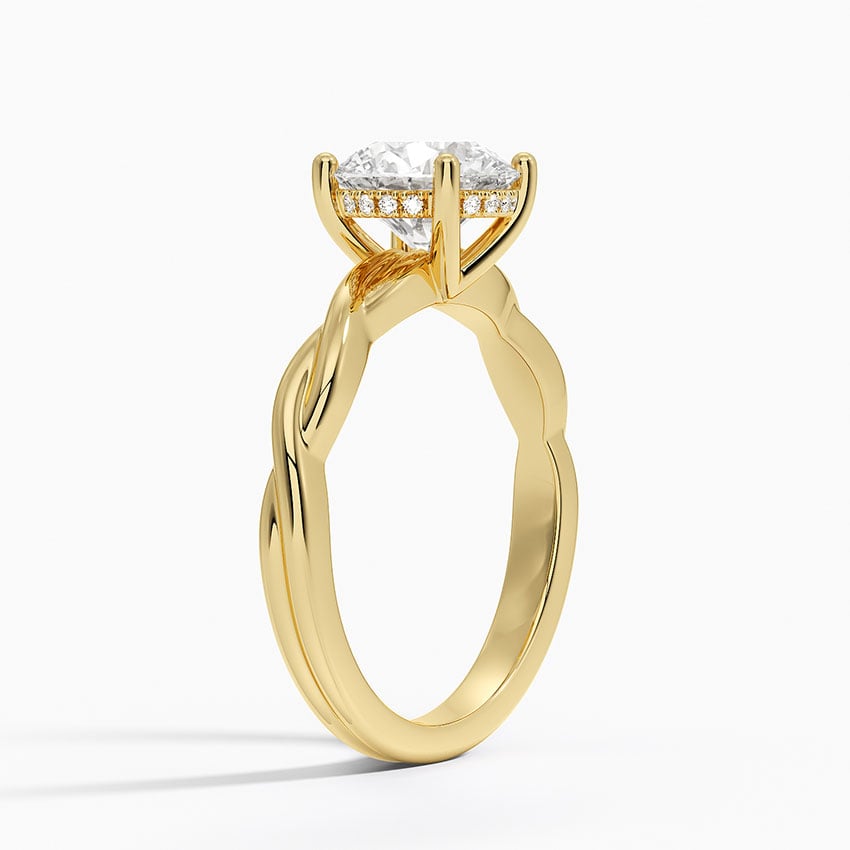 Twisted Vine Hidden Halo Diamond Ring Yellow Gold 18k Round Engagement Ring