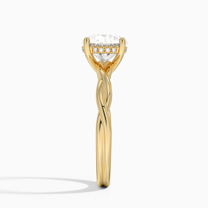 Twisted Vine Hidden Halo Diamond Ring Yellow Gold 18k Round Engagement Ring