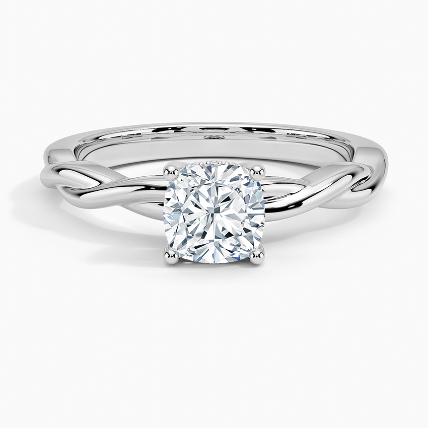 Twisted Vine Hidden Halo Diamond Ring Platinum Cushion Engagement Ring