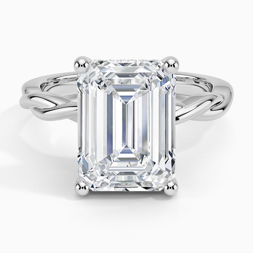 Twisted Vine Hidden Halo Diamond Ring Platinum Emerald Engagement Ring