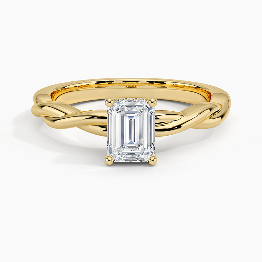 Twisted Vine Hidden Halo Diamond Ring Yellow Gold 18k Emerald Engagement Ring