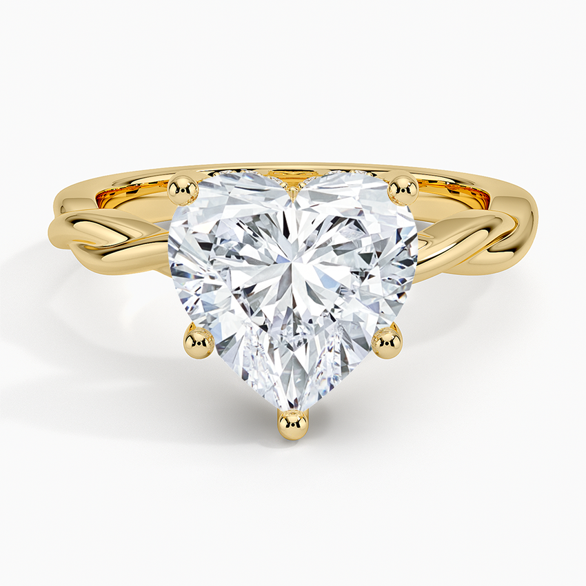 Twisted Vine Hidden Halo Diamond Ring Yellow Gold 18k Heart Engagement Ring