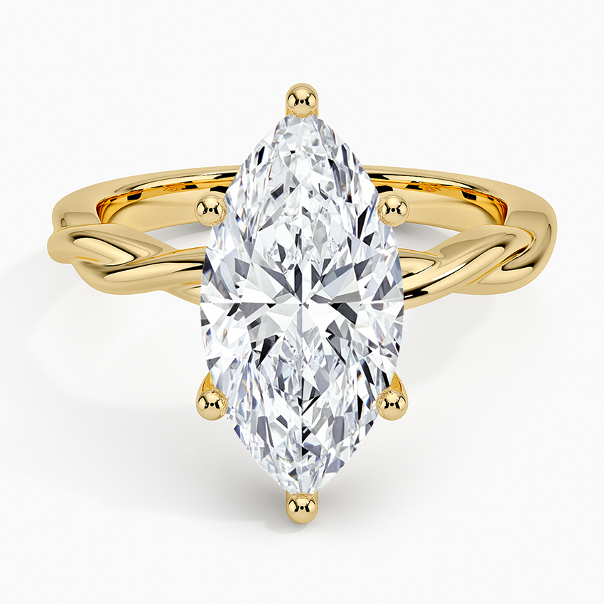 Twisted Vine Hidden Halo Diamond Ring Yellow Gold 18k Marquise Engagement Ring