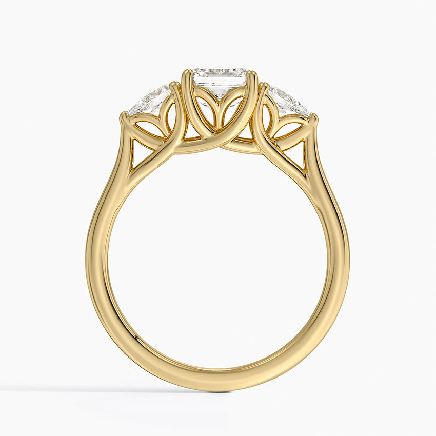 Trellis Three Stone Pear Diamond Ring Yellow Gold 18k Asscher Engagement Ring