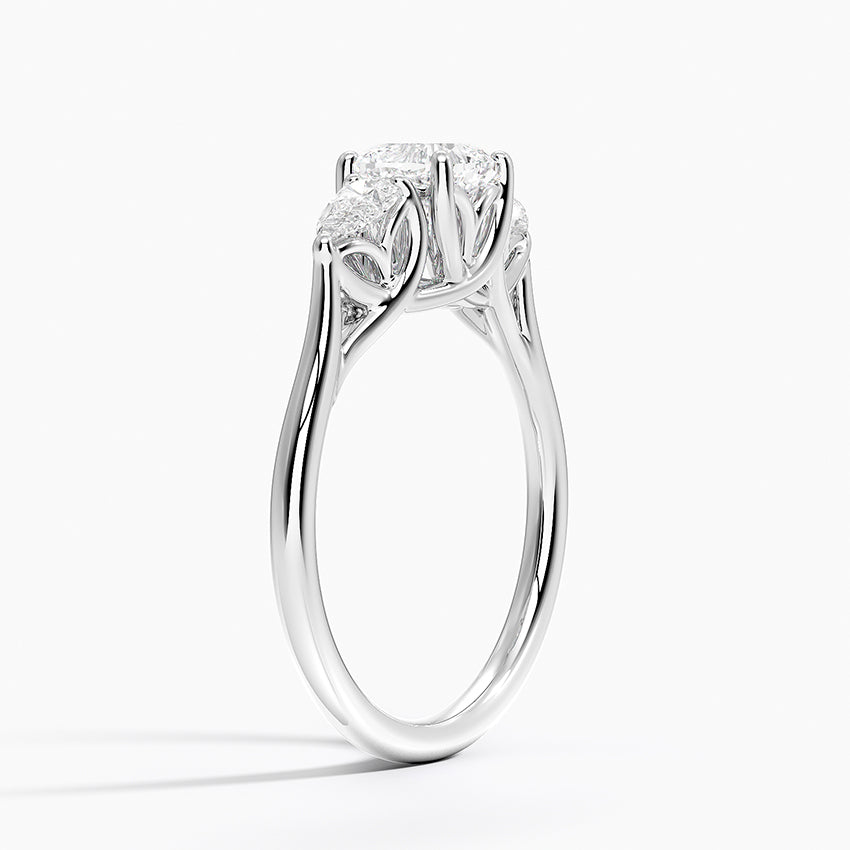 Trellis Three Stone Pear Diamond Ring Platinum Cushion Engagement Ring
