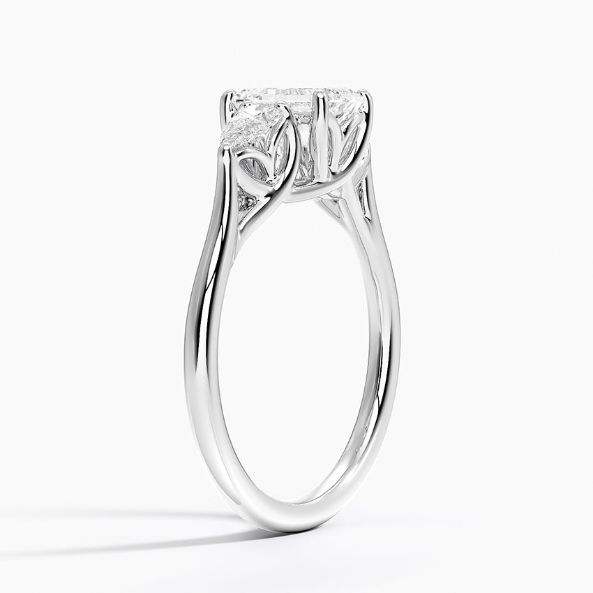 Trellis Three Stone Pear Diamond Ring Platinum Emerald Engagement Ring