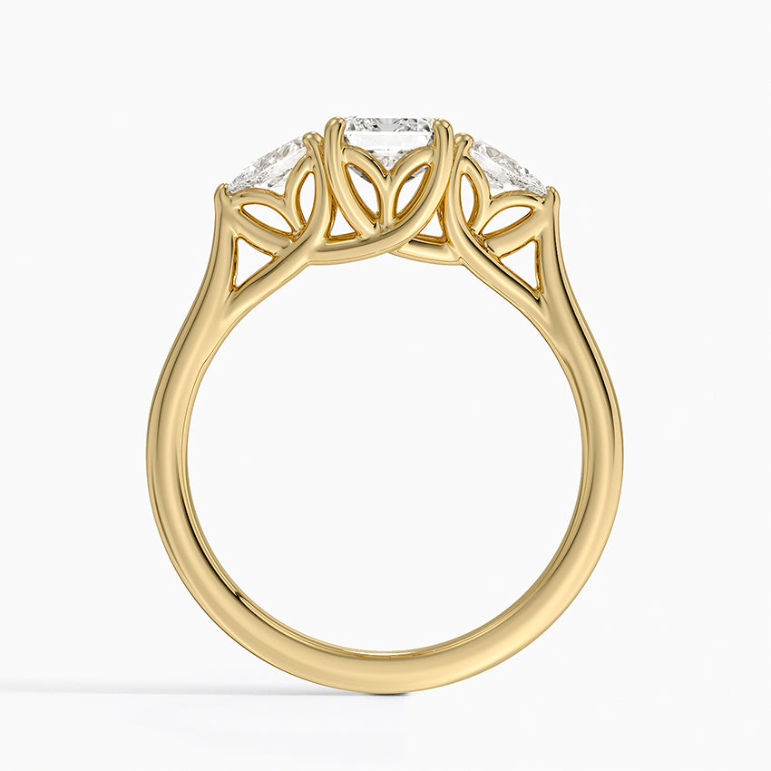 Trellis Three Stone Pear Diamond Ring Yellow Gold 18k Emerald Engagement Ring