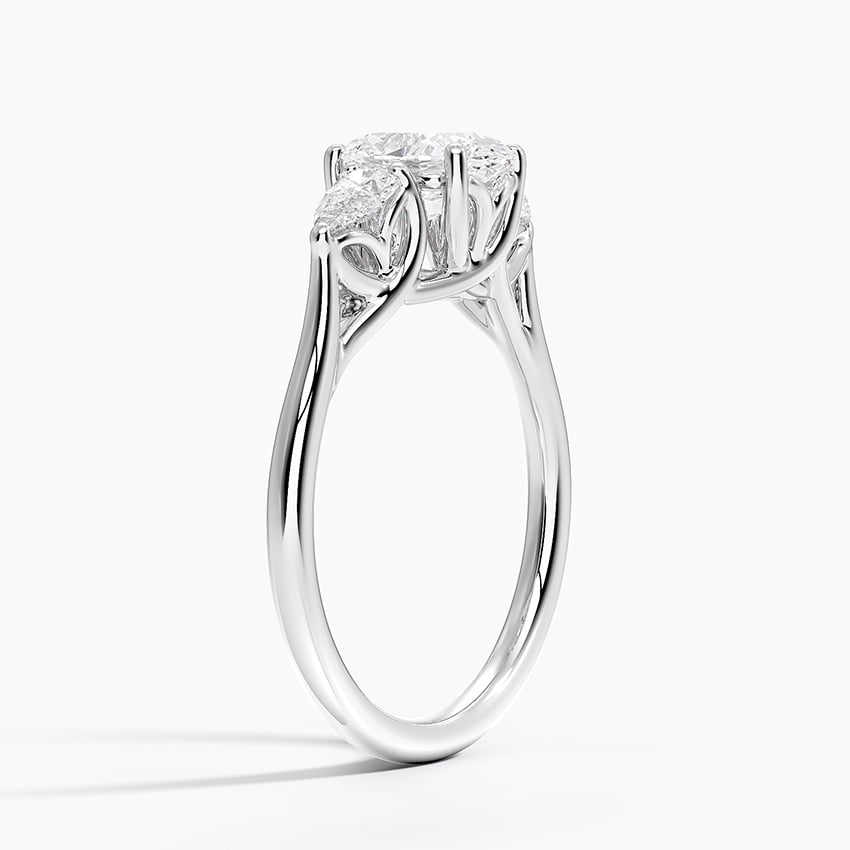 Trellis Three Stone Pear Diamond Ring Platinum Oval Engagement Ring