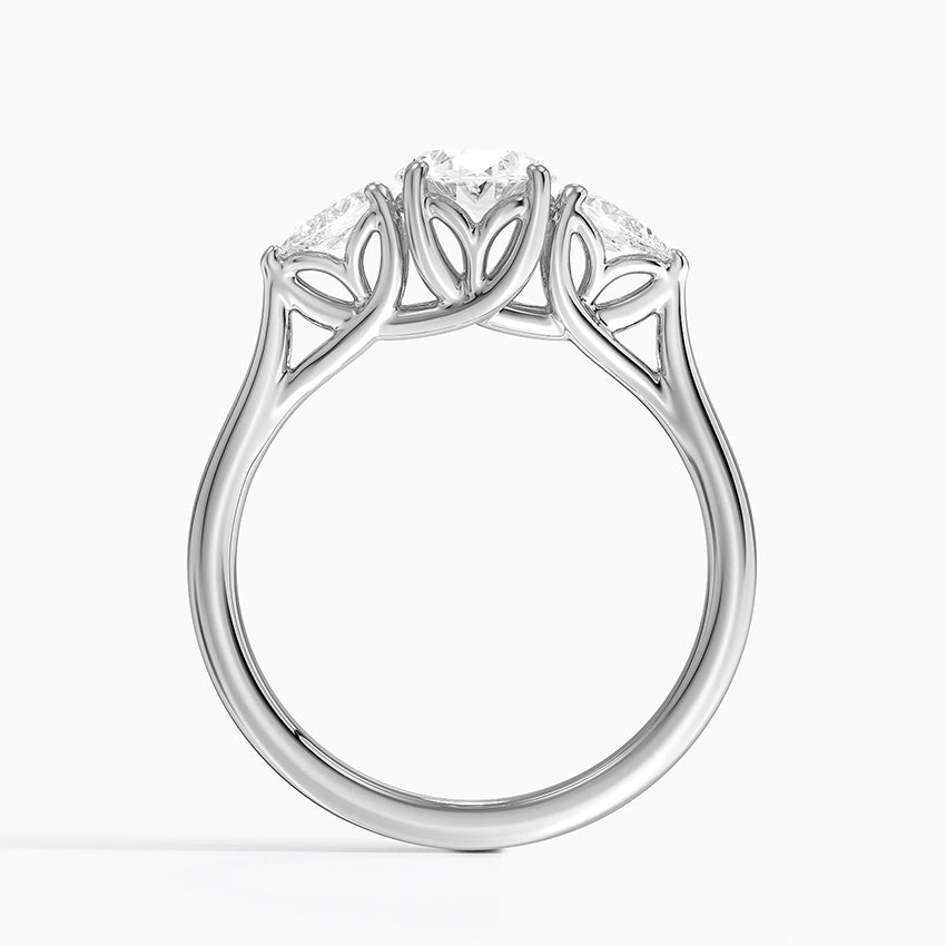 Trellis Three Stone Pear Diamond Ring Platinum Oval Engagement Ring