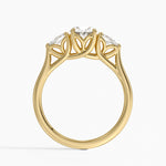 Trellis Three Stone Pear Diamond Ring Yellow Gold 18k Oval Engagement Ring