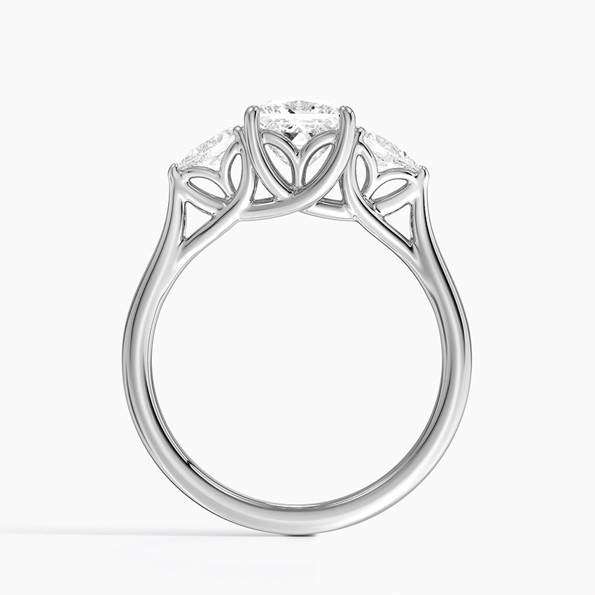 Trellis Three Stone Pear Diamond Ring Platinum Princess Engagement Ring