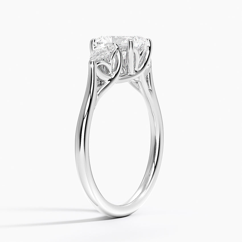 Trellis Three Stone Pear Diamond Ring Platinum Radiant Engagement Ring