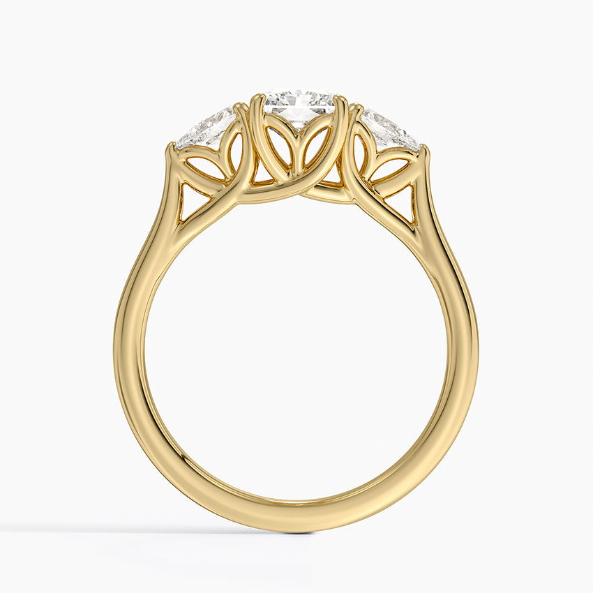 Trellis Three Stone Pear Diamond Ring Yellow Gold 18k Radiant Engagement Ring