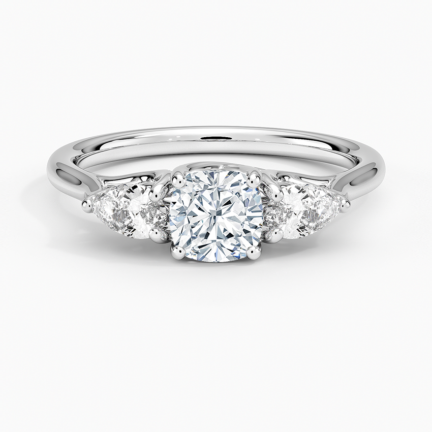 Trellis Three Stone Pear Diamond Ring Platinum Cushion Engagement Ring