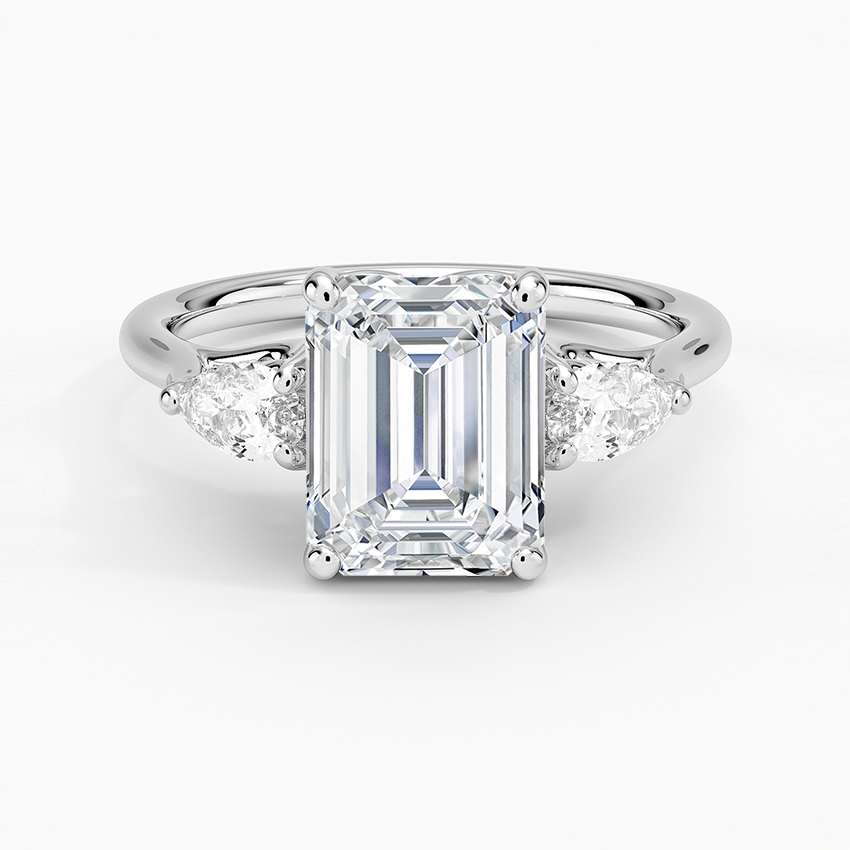 Trellis Three Stone Pear Diamond Ring Platinum Emerald Engagement Ring
