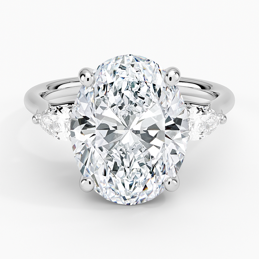 Trellis Three Stone Pear Diamond Ring Platinum Oval Engagement Ring