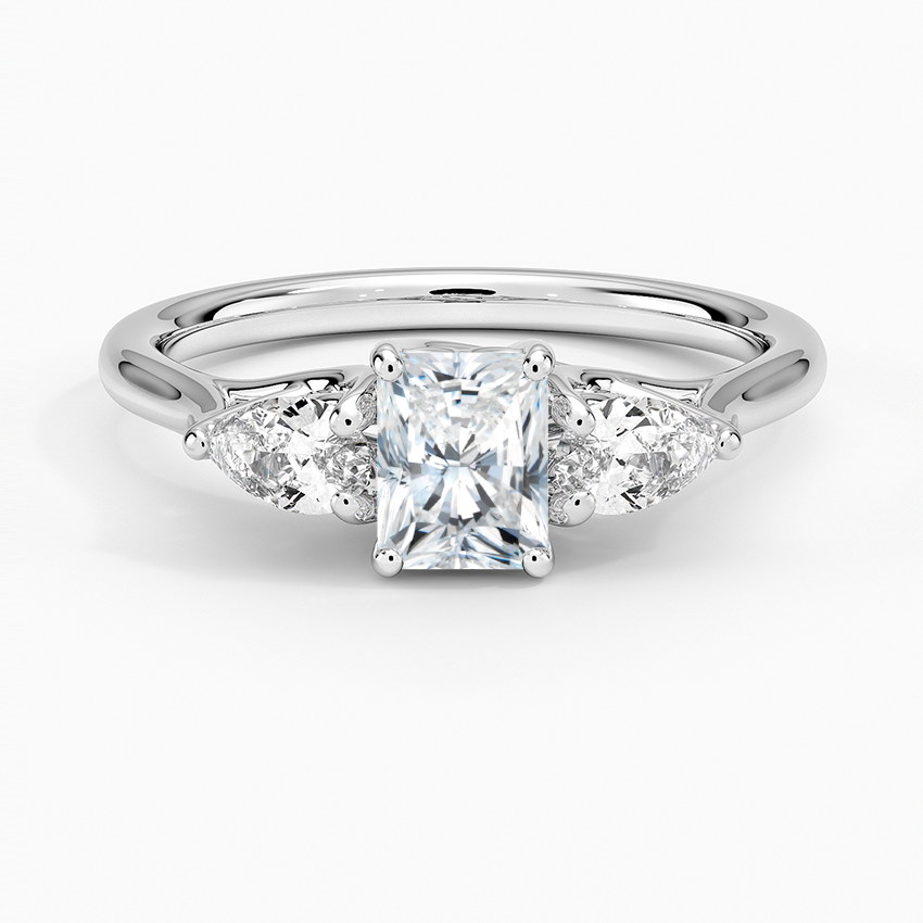 Trellis Three Stone Pear Diamond Ring Platinum Radiant Engagement Ring