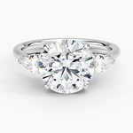 Trellis Three Stone Pear Diamond Ring Platinum Round Engagement Ring