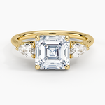Trellis Three Stone Pear Diamond Ring Yellow Gold 18k Asscher Engagement Ring