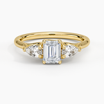 Trellis Three Stone Pear Diamond Ring Yellow Gold 18k Emerald Engagement Ring