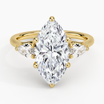 Trellis Three Stone Pear Diamond Ring Yellow Gold 18k Marquise Engagement Ring