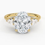 Trellis Three Stone Pear Diamond Ring Yellow Gold 18k Oval Engagement Ring
