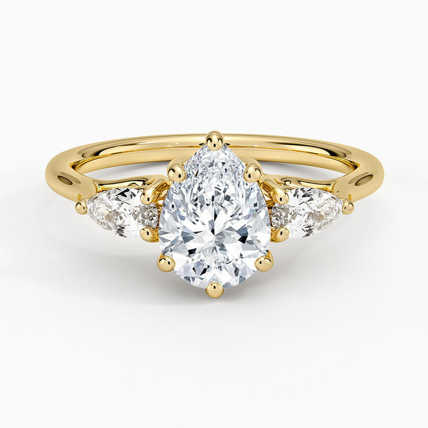 Trellis Three Stone Pear Diamond Ring Yellow Gold 18k Pear Engagement Ring