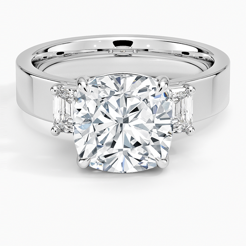 Peyton Emerald Cut Three Stone Diamond Ring (1/2 ct. tw.) Platinum Cushion Engagement Ring