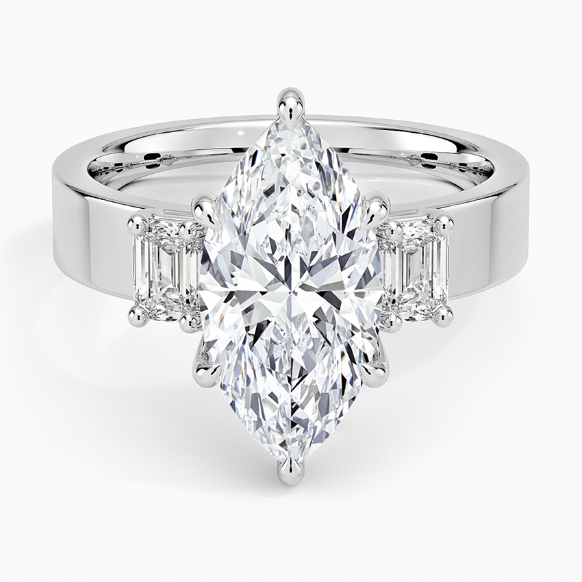 Peyton Emerald Cut Three Stone Diamond Ring (1/2 ct. tw.) Platinum Marquise Engagement Ring
