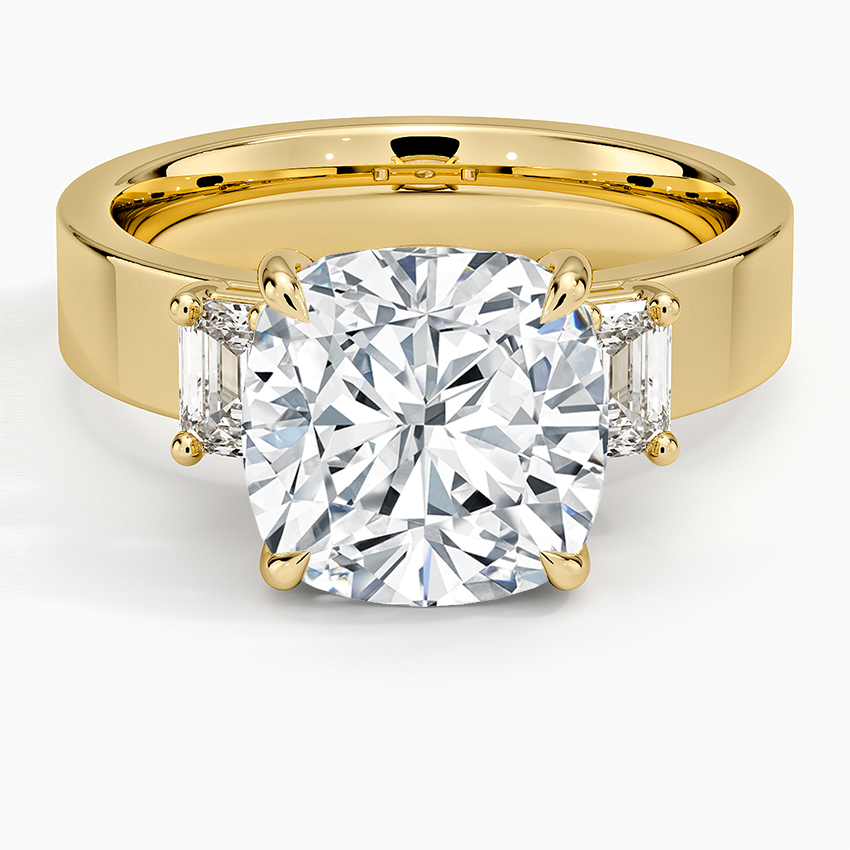 Peyton Emerald Cut Three Stone Diamond Ring (1/2 ct. tw.) Yellow Gold 18k Cushion Engagement Ring
