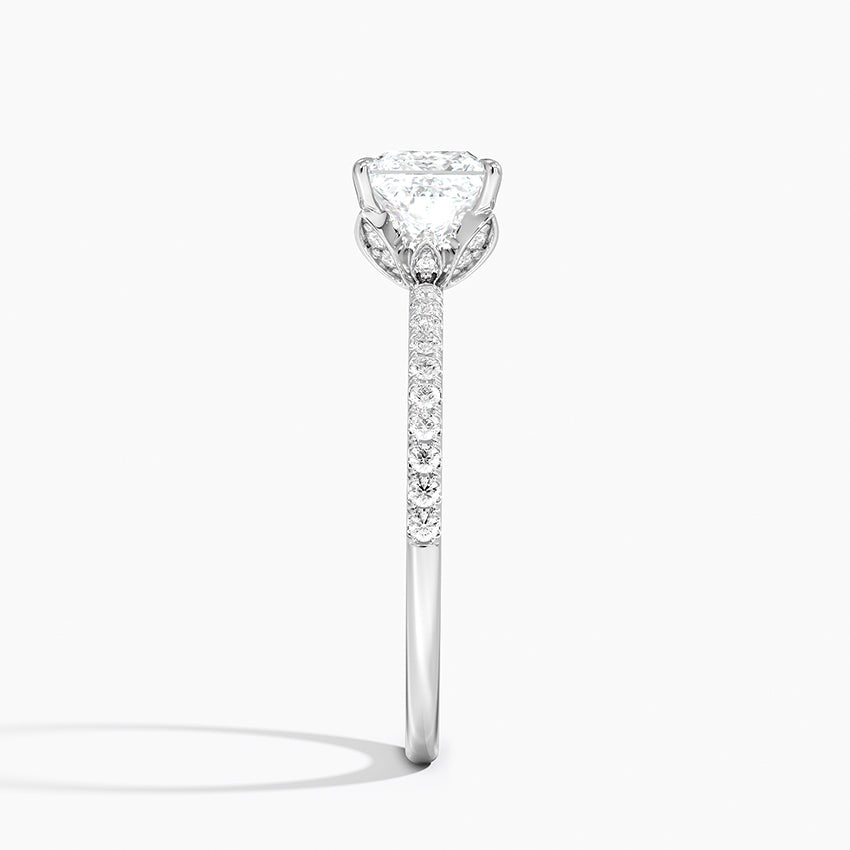 Luxe Petal Diamond Ring Platinum Princess Engagement Ring