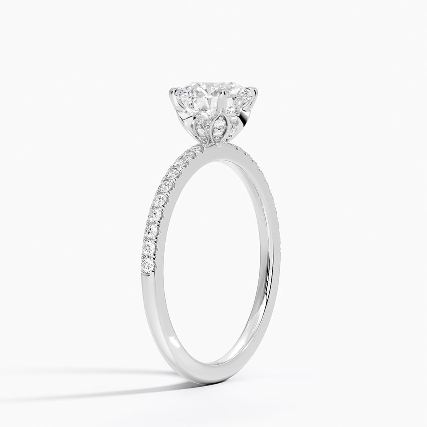 Luxe Petal Diamond Ring Platinum Round Engagement Ring