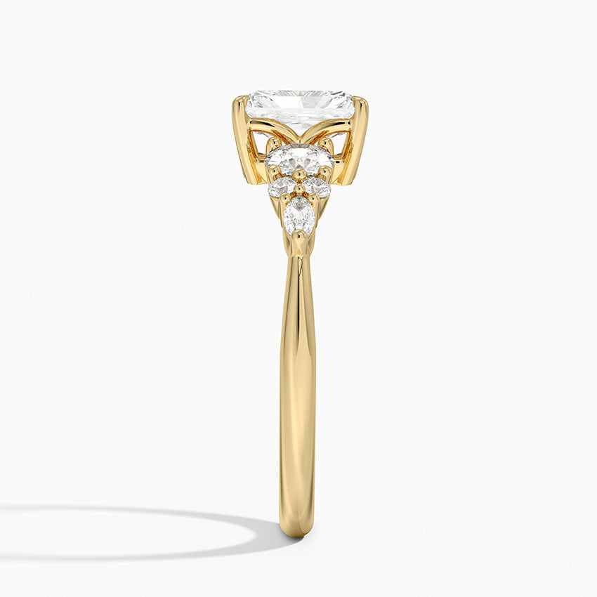 Nadia Three Stone Diamond Ring Yellow Gold 18k Radiant Engagement Ring