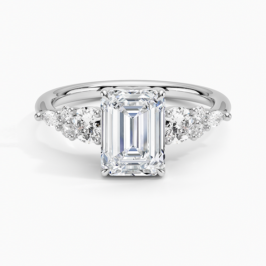 Nadia Three Stone Diamond Ring Platinum Emerald Engagement Ring