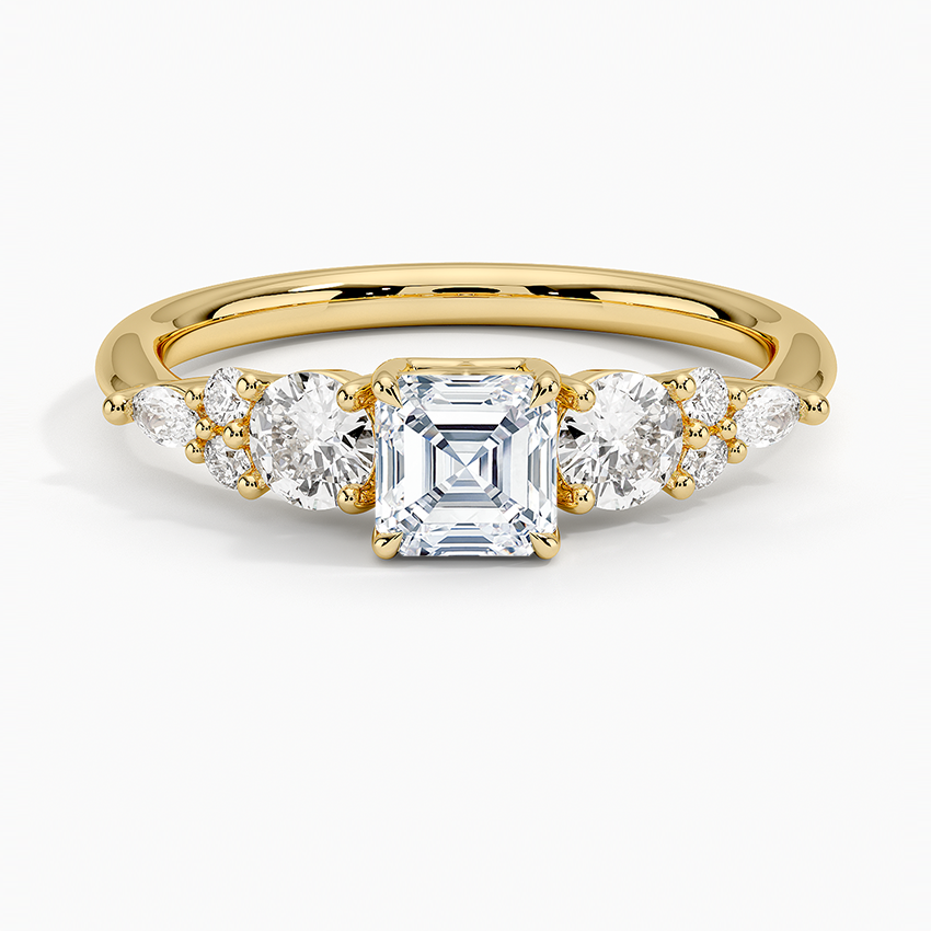 Nadia Three Stone Diamond Ring Yellow Gold 18k Asscher Engagement Ring
