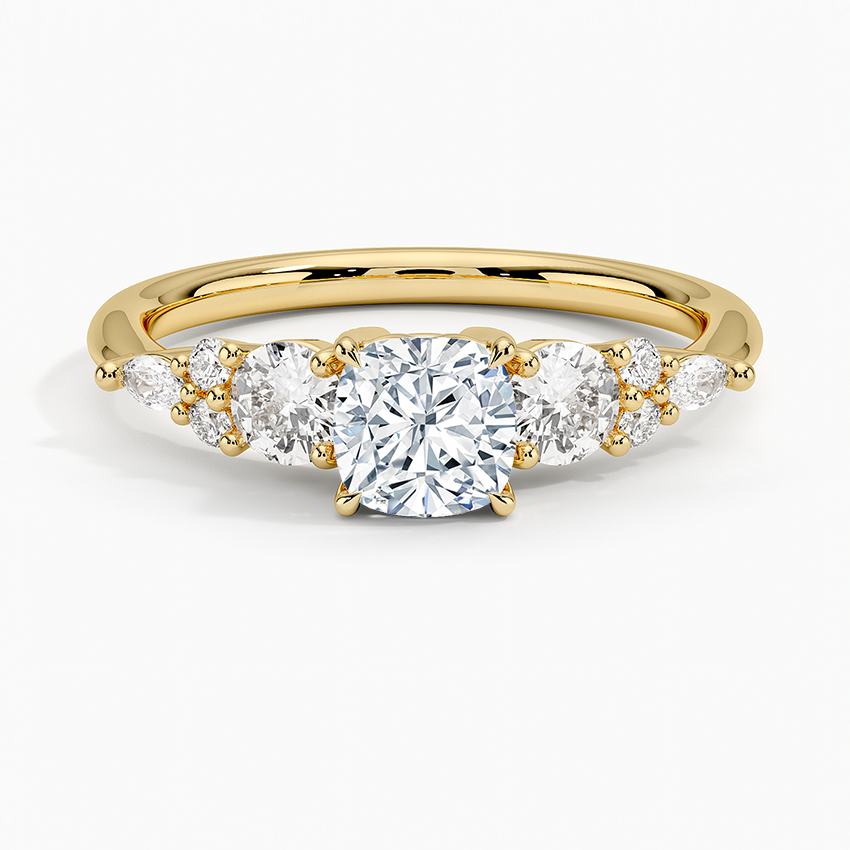Nadia Three Stone Diamond Ring Yellow Gold 18k Cushion Engagement Ring