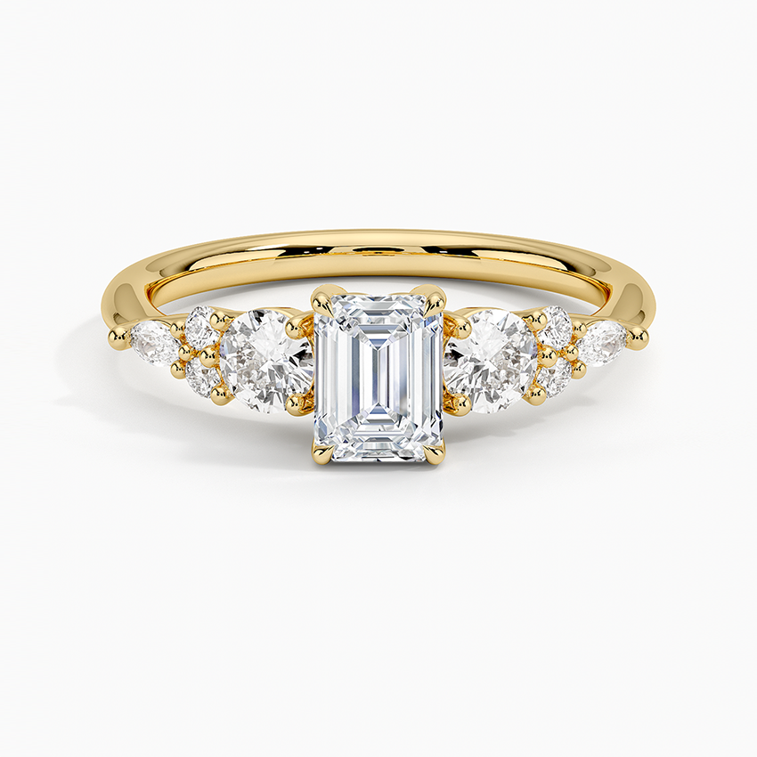 Nadia Three Stone Diamond Ring Yellow Gold 18k Emerald Engagement Ring