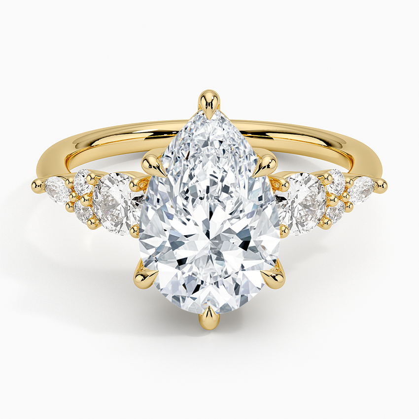 Nadia Three Stone Diamond Ring Yellow Gold 18k Pear Engagement Ring