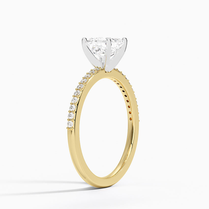Delicate Shared Prong Diamond Ring Yellow Gold 18k Asscher Engagement Ring