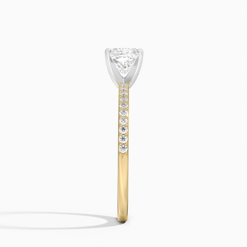 Delicate Shared Prong Diamond Ring Yellow Gold 18k Cushion Engagement Ring