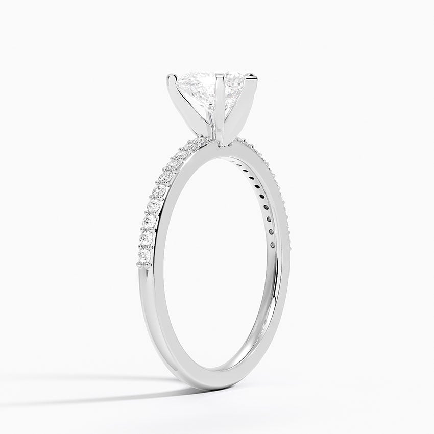 Delicate Shared Prong Diamond Ring Platinum Heart Engagement Ring