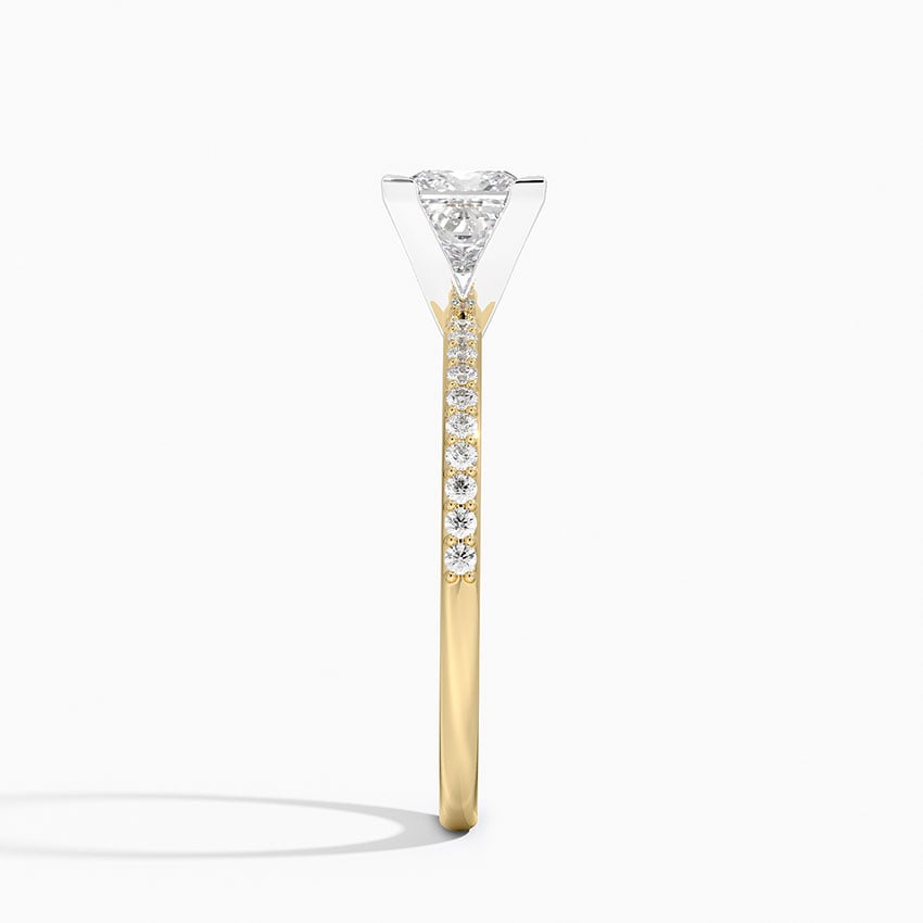 Delicate Shared Prong Diamond Ring Yellow Gold 18k Princess Engagement Ring