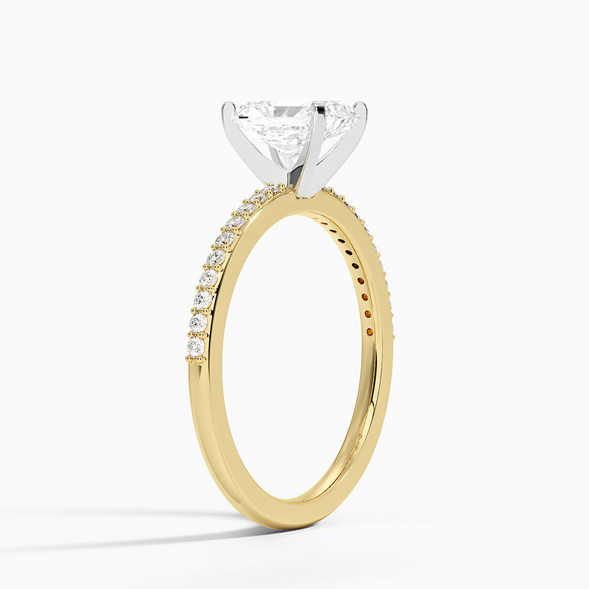 Delicate Shared Prong Diamond Ring Yellow Gold 18k Radiant Engagement Ring