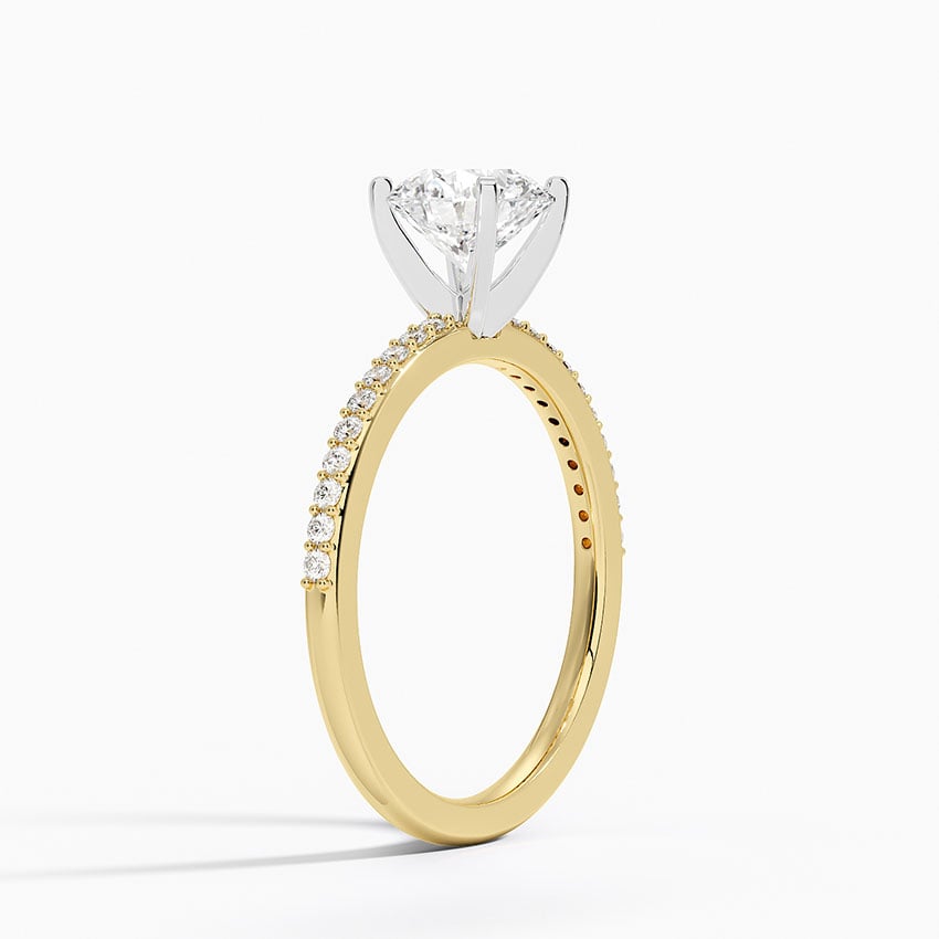Delicate Shared Prong Diamond Ring Yellow Gold 18k Round Engagement Ring