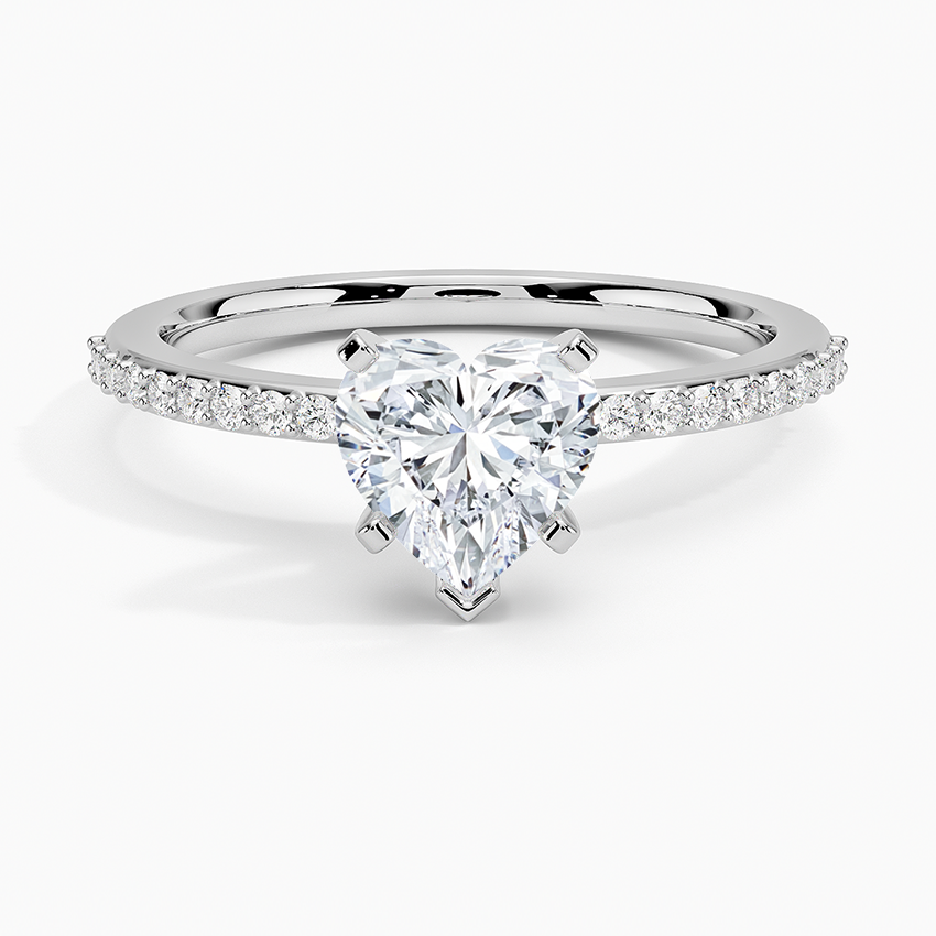 Delicate Shared Prong Diamond Ring Platinum Heart Engagement Ring