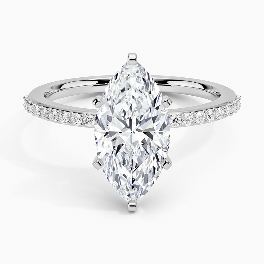 Delicate Shared Prong Diamond Ring Platinum Marquise Engagement Ring