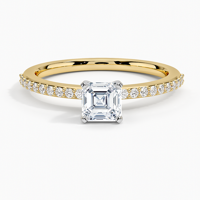 Delicate Shared Prong Diamond Ring Yellow Gold 18k Asscher Engagement Ring